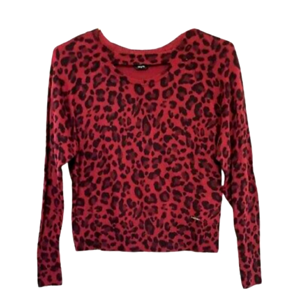 Bebe Red Leopard Print Sweater Ruby Red Black Key… - image 1